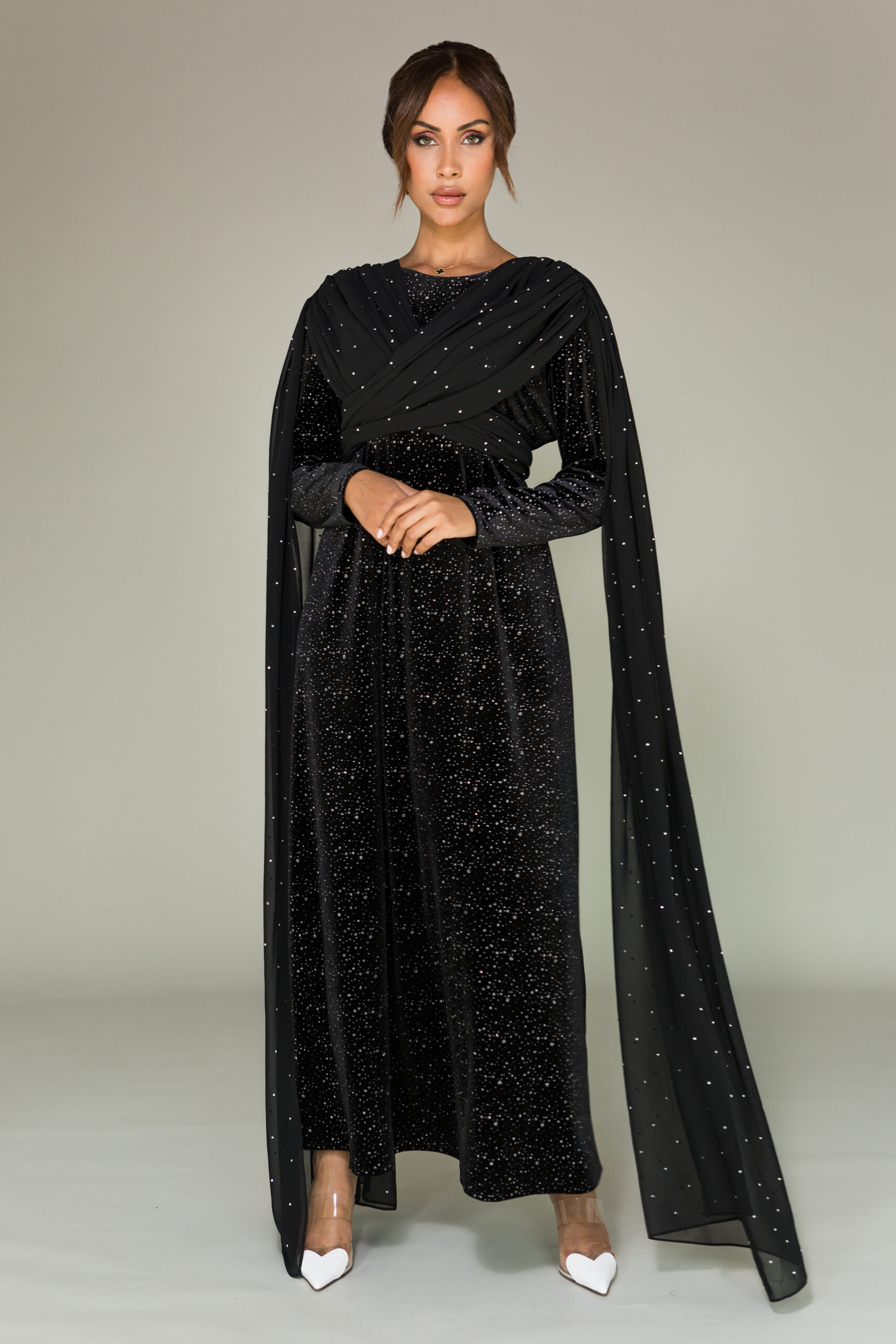 abaya silver glitters