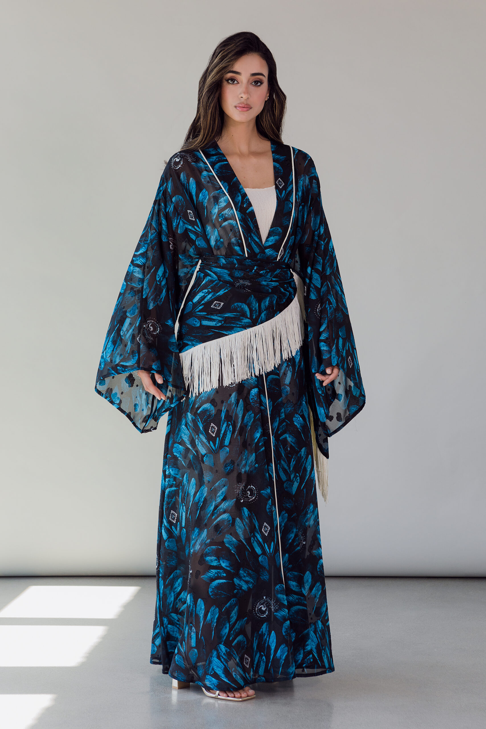 ABAYA FRINGE BLEU