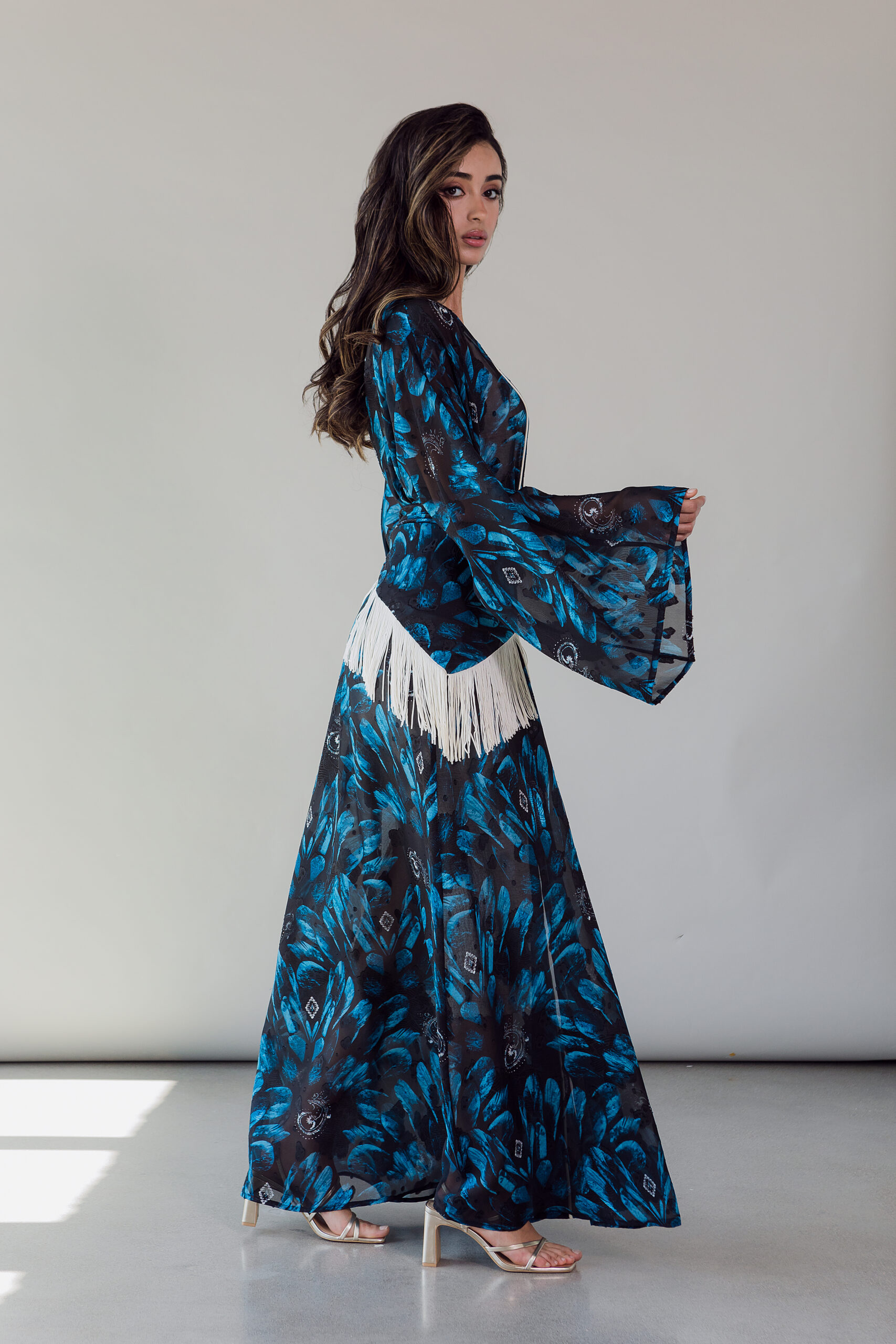 ABAYA FRINGE BLEU